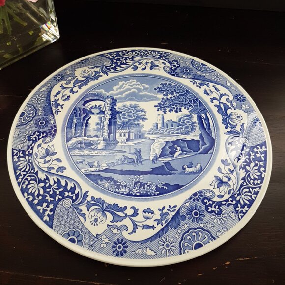 Vintage Spode Italian Blue & White Cake Plate - Elegant Serving Platter - Picture 6 of 11
